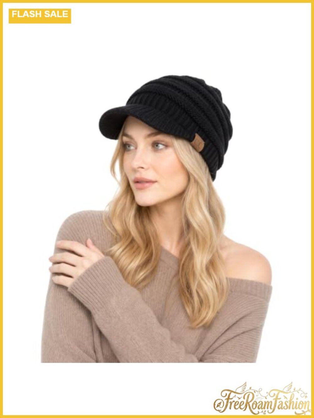 Women's Ribbed Knit Hat with Brim 100% Acrylic One Size Winter Beanie